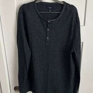 1901 Men's Charcoal Striped Long Sleeve Henley